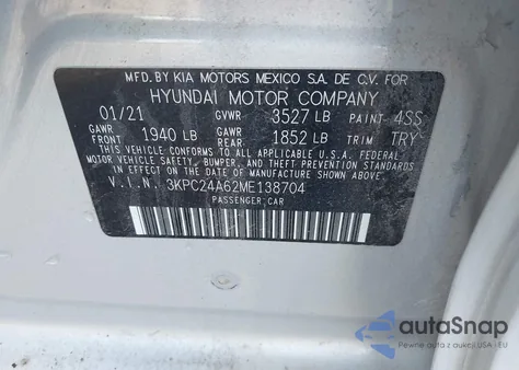 2021 Hyundai Accent Se из США, поврежденный, VIN 3KPC24A62ME138704